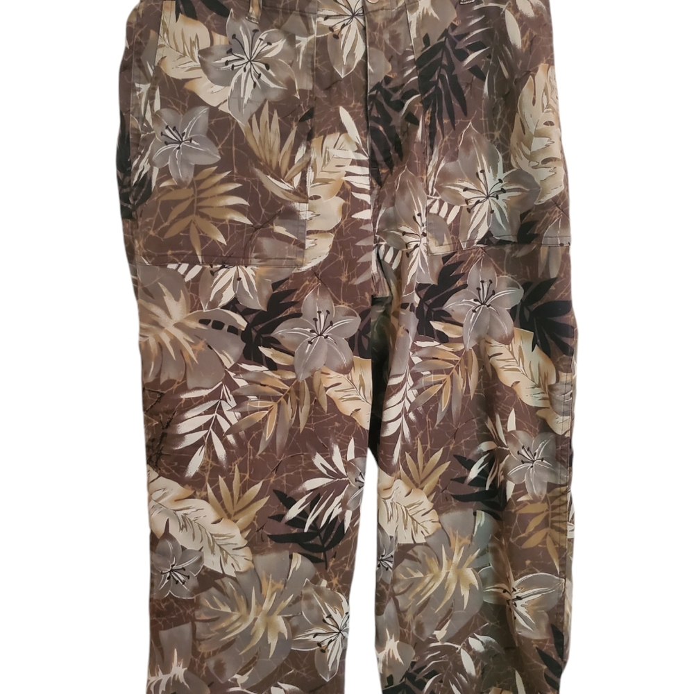Vintage Chico’s Design Tropical Floral Capris Palm Leaf Print Cropped Size 1